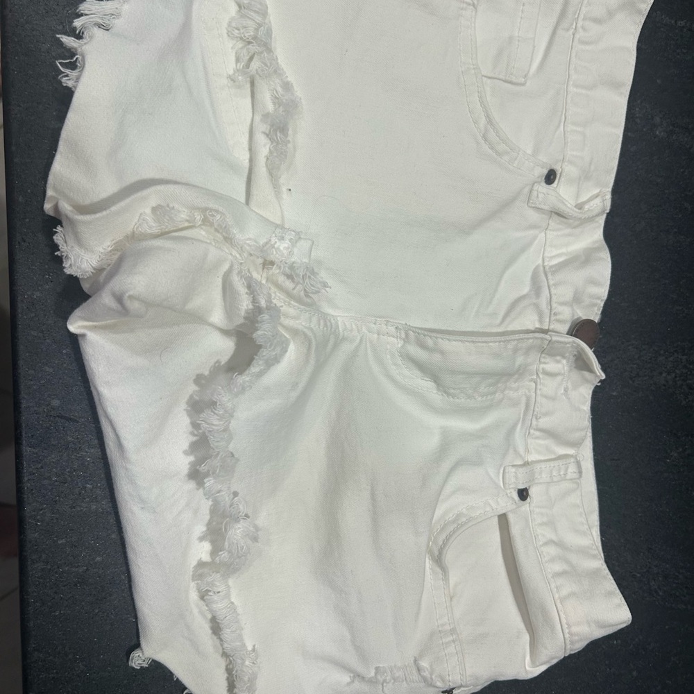 White Frayed Denim Shorts